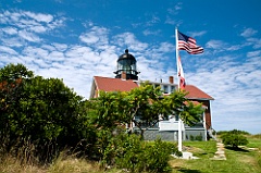 American Flag in Front of Seguin Island Lighthouse in Maine